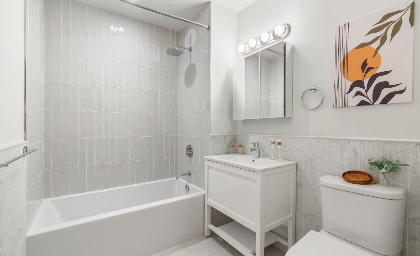 Stylish bathroom at a condominium in Harlem Hamilton Heights at 463 West 142nd Street in NYC.