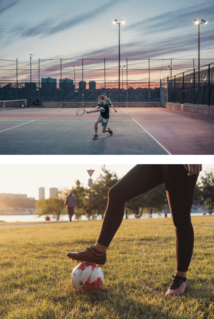 Neighborhood activities in Hamilton Heights featuring tennis and soccer at Riverside Park near 463 West 142 NYC Condominium.