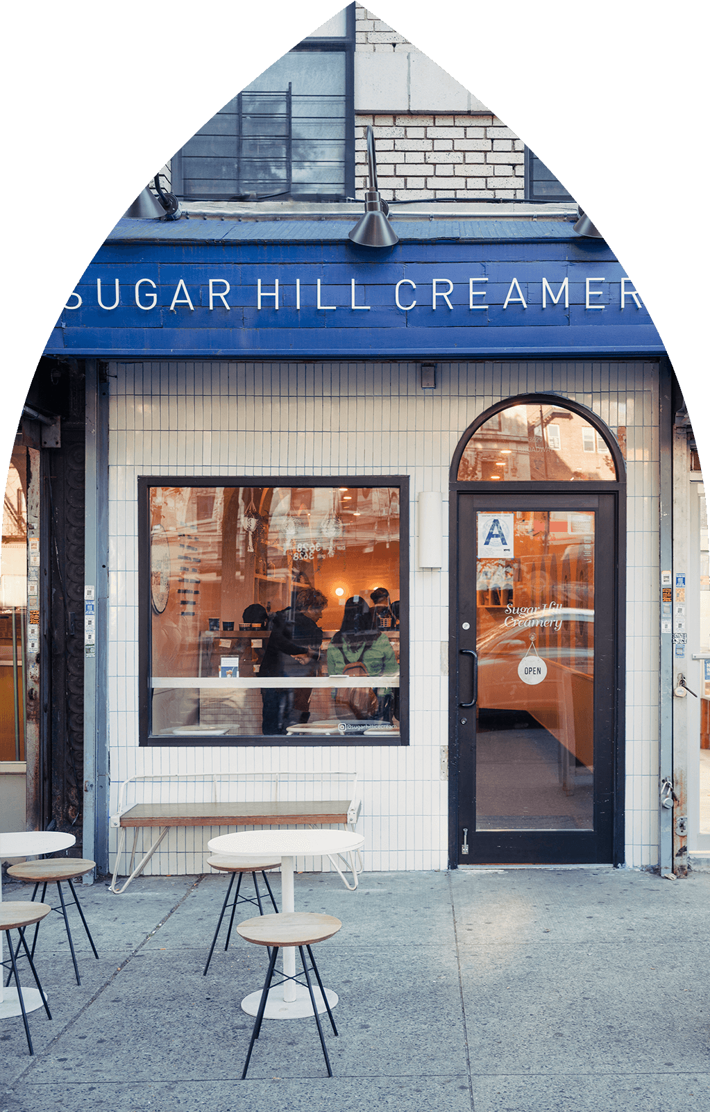 Storefront of Sugar Hill Creamery ice cream shop in Hamilton Heights Harlem near 463W142.